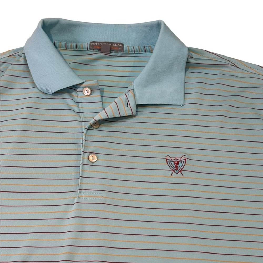 Peter Millar Men's Aqua and Brown Striped Polo Shirt